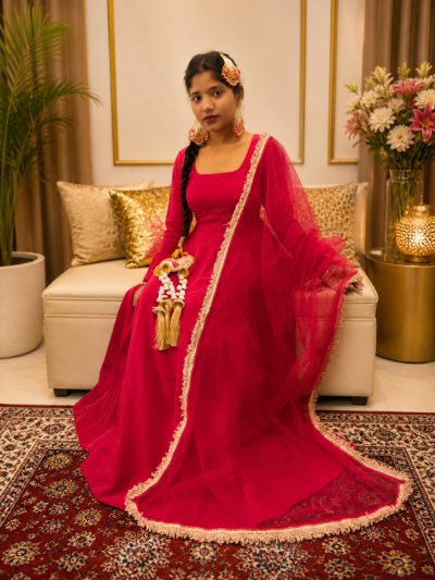 Adaa Bazaar Women's Readymade Anarkali Suit (magenta ) with Dupatta