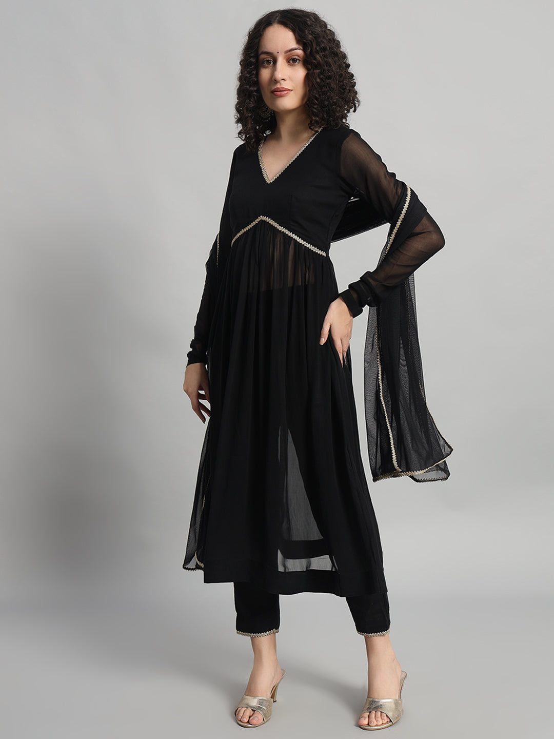 Adaa Bazaar Women's Readymade Black Suit with Dupatta