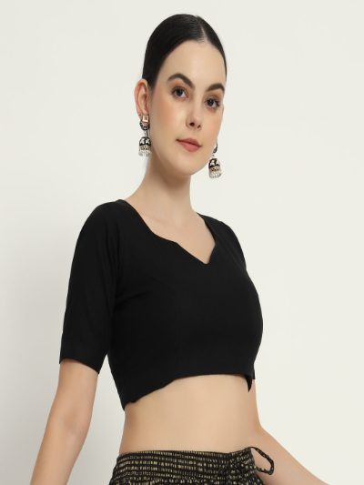 Adaa Bazaar Women's Readymade Black Blouse with Half Sleeves