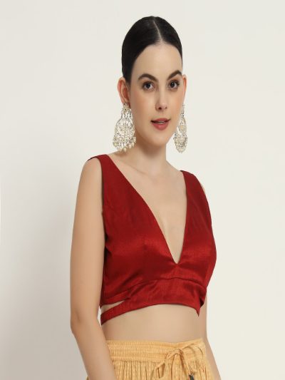 Adaa Bazaar Women's Readymade Red Blouse with Cut Sleeves