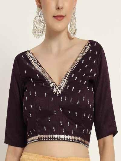 Adaa Bazaar Women's Readymade Wine Blouse with Half Sleeves