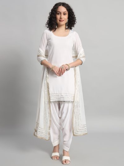 Adaa Bazaar Women's Readymade Suit (white) with Dupatta