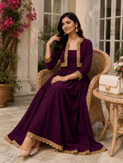 Adaa Bazaar Women's Cotton Cambric Calf-Length Dress with Half Jacket