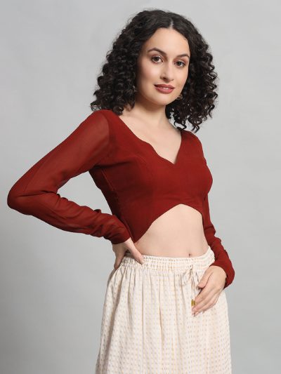 Adaa Bazaar Women’s Maroon Solid Padded Readymade Blouse