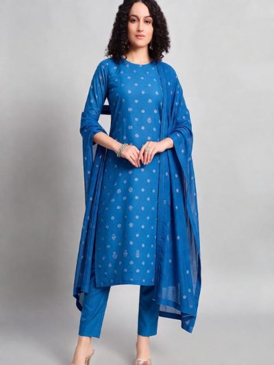 Adaa Bazaar Women's Sky Blue Printed Silk Suits with Dupatta