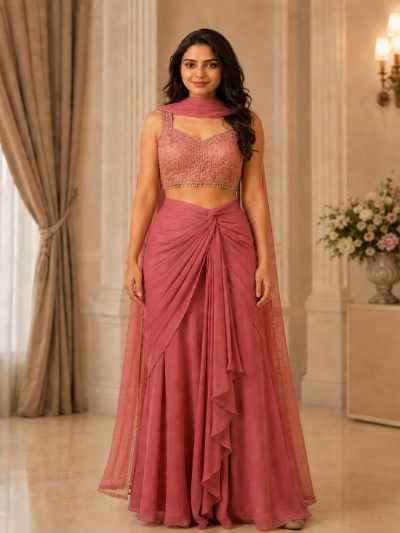 Adaa Bazaar Women's Georgette Draped Skit Dress