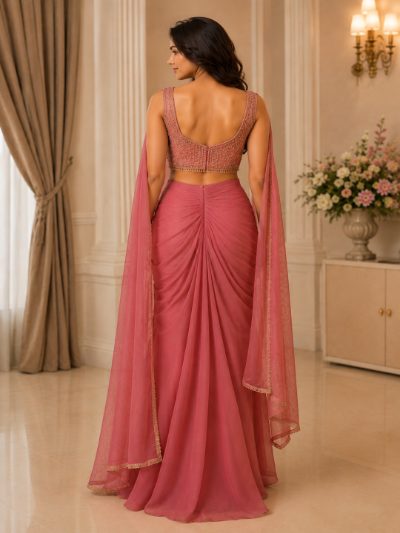 Adaa Bazaar Women's Georgette Draped Skit Dress