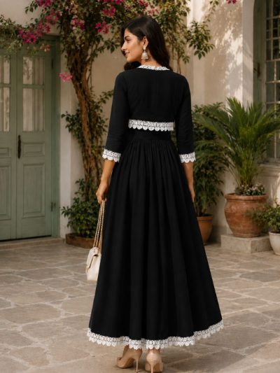 Adaa Bazaar Women's Cotton Cambric Calf-Length Dress with Half Jacket
