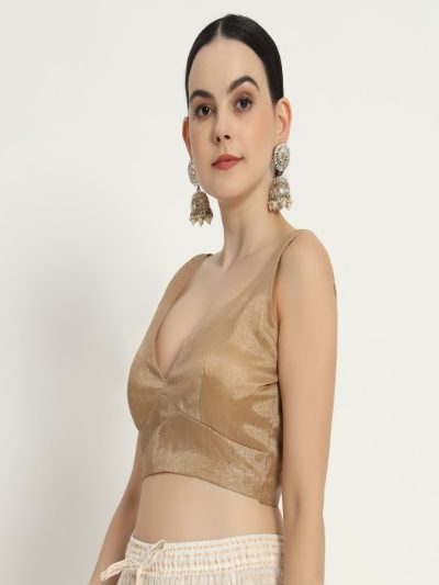 Adaa Bazaar Women's Readymade Golden V Neckline with Cut Sleeves
