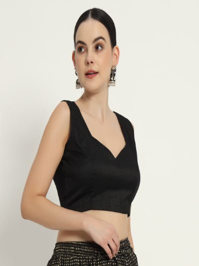 Adaa Bazaar Women's Readymade Black Blouse with Cut Sleeves