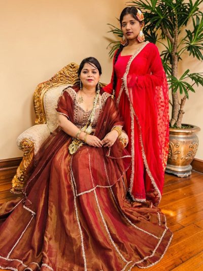 Adaa Bazaar Women's Readymade Wine Lehenga with Choli & Dupatta