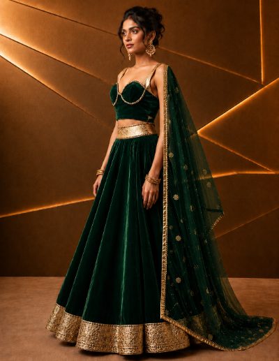 Adaa Bazaar Women’s Designer Velvet Lehenga Choli Set with Dupatta