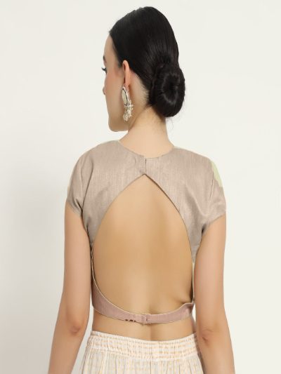 Adaa Bazaar Women's Readymade Light Gold Blouse with Half Sleeves