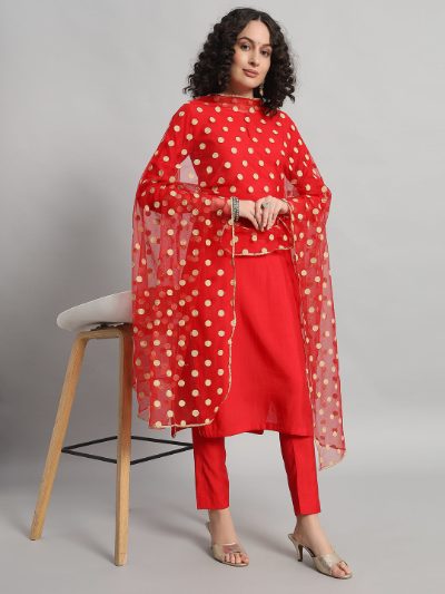 Adaa Bazaar Women's Readymade Suit (red) with Dupatta