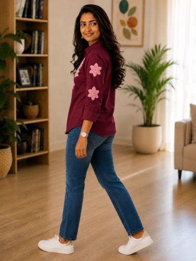 Women Embroidered Shirts Perfect for Casual and Formal Wear in Cotton Fabric