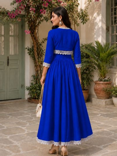Adaa Bazaar Women's Cotton Cambric Calf-Length Dress with Half Jacket
