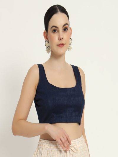 Adaa Bazaar Women's Readymade Blue Silk Blouse