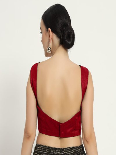 Adaa Bazaar Women's Readymade Red Silk Blouse Cut Sleeves