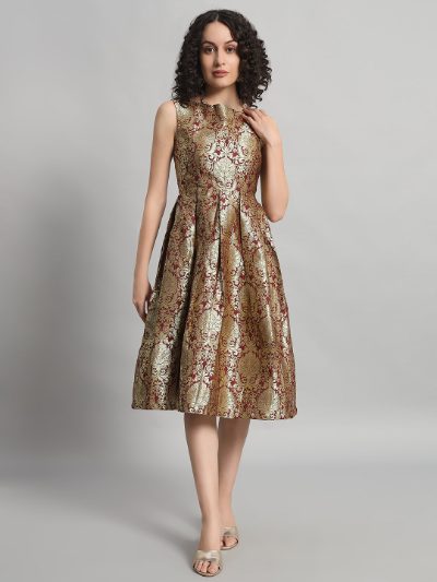 Adaa Bazaar Women's Midi Dress Maroon Colour