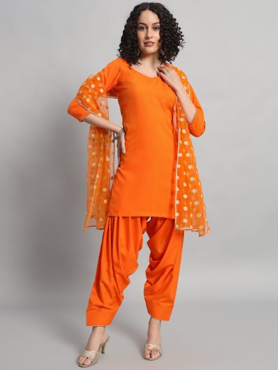 Adaa Bazaar Women's Readymade Patiala Suit (orange) with Dupatta