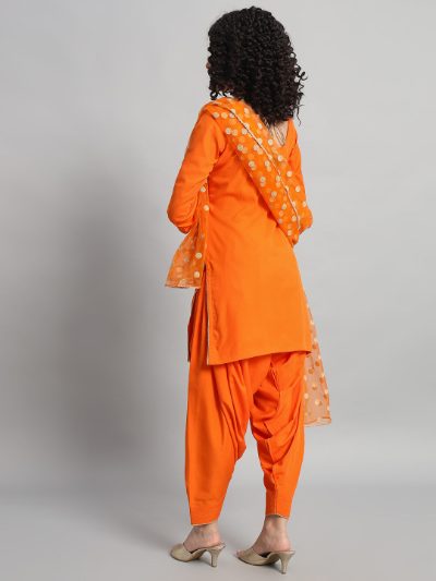 Adaa Bazaar Women's Readymade Patiala Suit (orange) with Dupatta