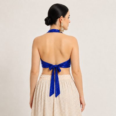 Adaa Bazaar Sequins Party Wear Cut Sleeves Stitched Halter Neck Blouse