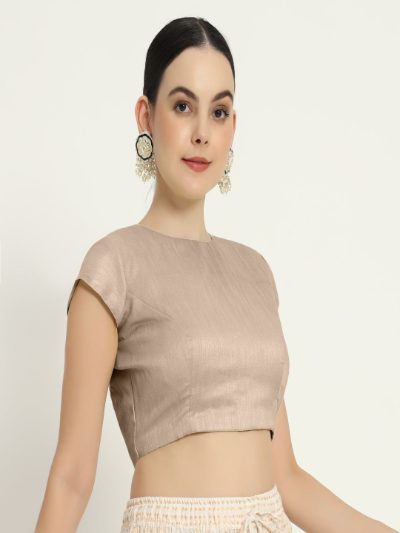 Adaa Bazaar Women's Readymade Light Gold Blouse with Half Sleeves