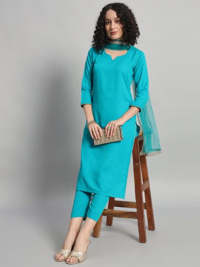 Adaa Bazaar Women's Readymade Suit (blue) with Dupatta