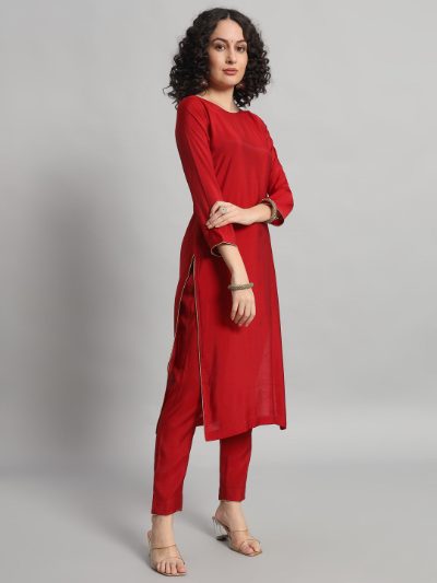 Adaa Bazaar Women's Readymade Suit (red) with Dupatta