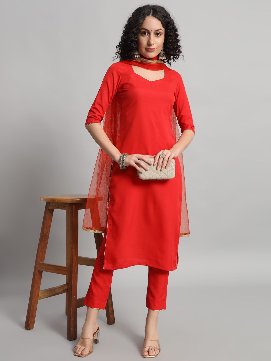 Adaa Bazaar Women's Readymade Suit (orange) with Dupatta
