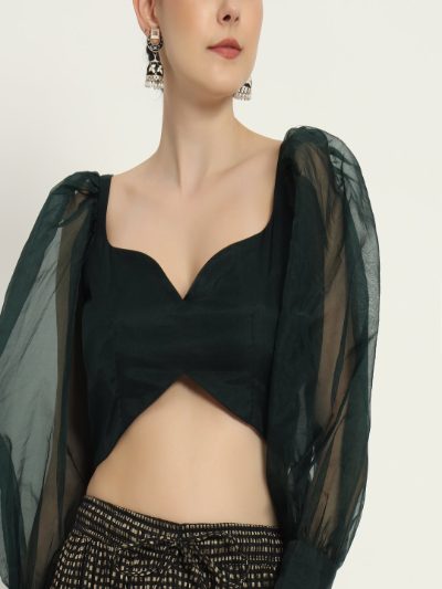 Adaa Bazaar Women's Readymade Green Blouse with Full Sleeves