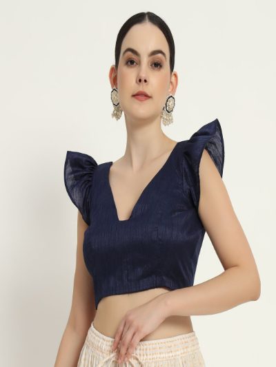 Adaa Bazaar Women's Readymade Blue Blouse with Sleeves