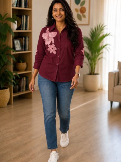 Women Embroidered Shirts Perfect for Casual and Formal Wear in Cotton Fabric