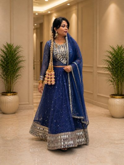 Adaa Bazaar Women's Readymade Blue Lehenga with Choli & Dupatta