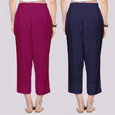 Adaa Bazaar Women's Combo of 2 Rayon Ankle Length Pant Blue and Purple