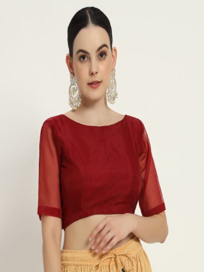Adaa Bazaar Women's Readymade Red Blouse with Half Sleeves