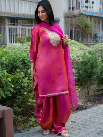 Adaa Bazaar Women's Pink Sequin and Mirror Work Suits with Dupatta