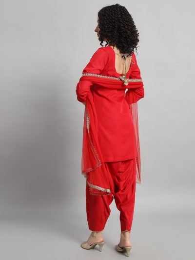 Adaa Bazaar Women's Readymade Patiala Suit (red) with Dupatta