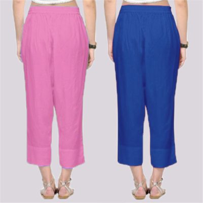 Adaa Bazaar Women's Combo of 2 Rayon Ankle Length Pant Pink and Blue