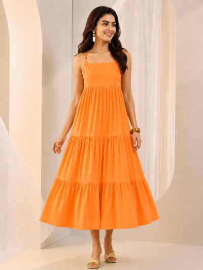 Adaa Bazaar Women's Cotton Cambric Midi Dress for Casual & Office Wear
