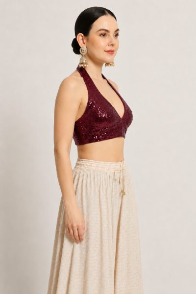 Adaa Bazaar Sequins Party Wear Cut Sleeves Stitched Halter Neck Blouse