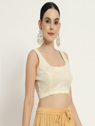 Adaa Bazaar Women's Readymade Cream Blouse with Cut Sleeves