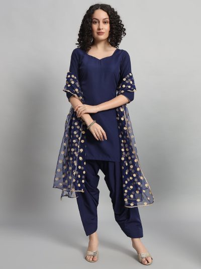 Adaa Bazaar Women's Readymade Patiala Suit (blue) with Dupatta