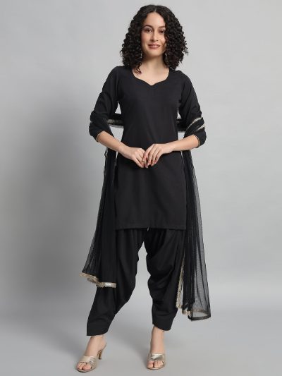 Adaa Bazaar Women's Readymade Patiala Suit (black) with Black Dupatta