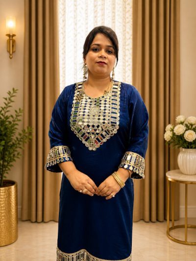 Adaa Bazaar Women's Royal Blue Colour Sequin and Mirror Work Suits with Dupatta