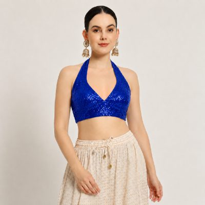 Adaa Bazaar Sequins Party Wear Cut Sleeves Stitched Halter Neck Blouse