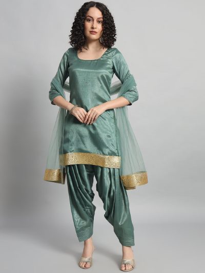Adaa Bazaar Women's Readymade Patiala Suit (green) with Dupatta