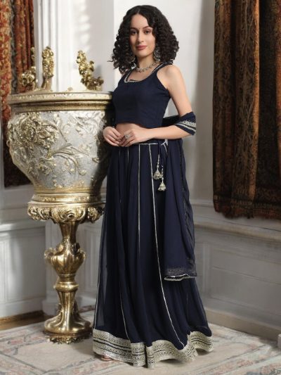 Adaa Bazaar Women's Readymade Black Lehenga with Choli & Dupatta