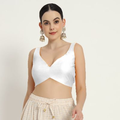 Adaa Bazaar Women's Readymade White Blouse with Pad
