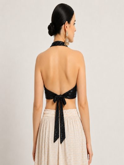 Adaa Bazaar Sequins Party Wear Cut Sleeves Stitched Halter Neck Blouse